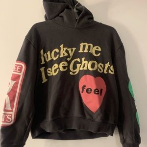 A black “Kids See Ghosts” “Lucky me a see ghosts” sweatshirt. very thick